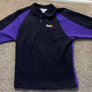 FedEx Men’s Lg Black & Purple Half-Zip Polo Sweatshirt Unisex Like New
